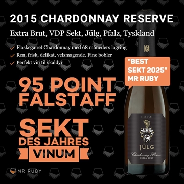2015 Chardonnay Grande Reserve Brut Nature, Weingut Jülg, Pfalz, Tyskland