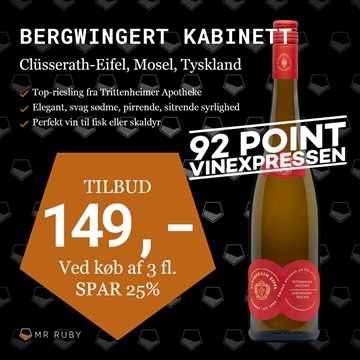 2020 Bergwingert Riesling Kabinett, Clüsserath-Eifel, Mosel, Tyskland