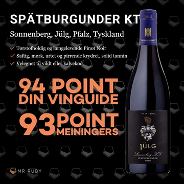 2022 Spätburgunder KT Sonnenberg GG, Weingut Jülg, Pfalz, Tyskland