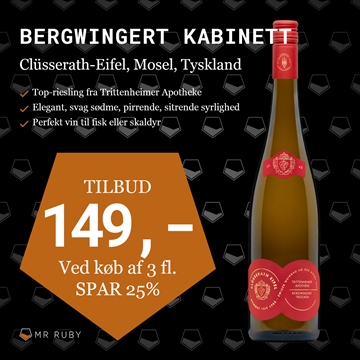 2020 Bergwingert Riesling Kabinett, Clüsserath-Eifel, Mosel, Tyskland