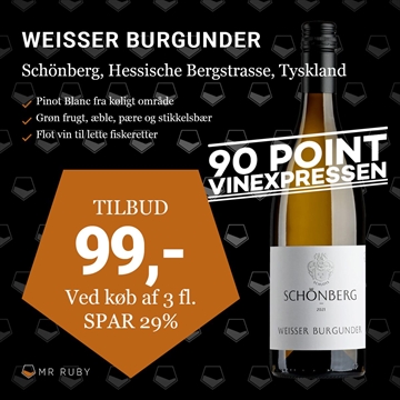 2021 Weisser Burgunder, Schloss Schönberg, Hessische-Bergstrasse, Tyskland